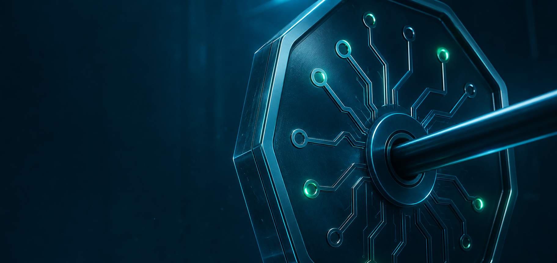 Disque d’haltère futuriste parcouru de circuits électroniques